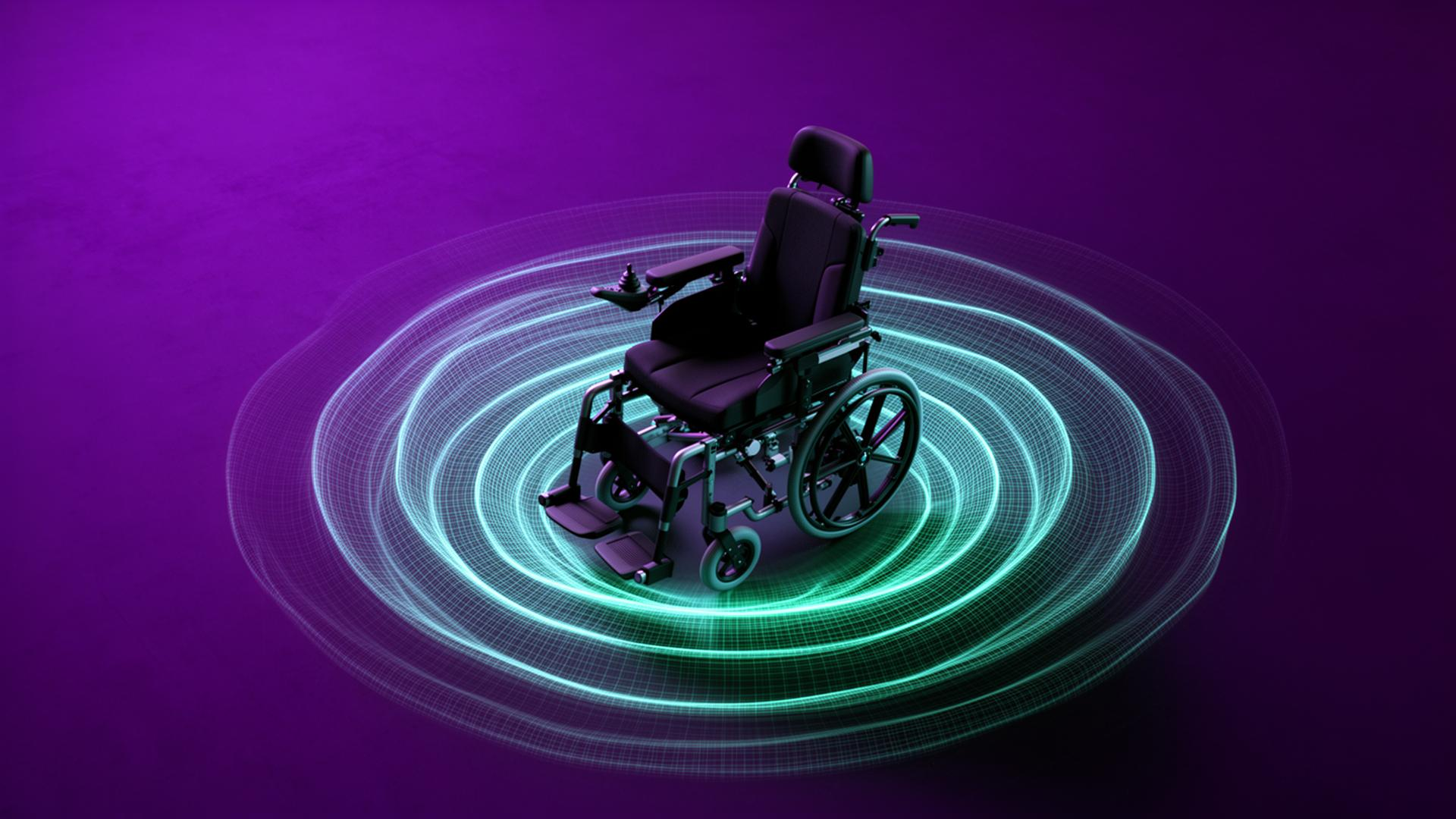 The SentiBox AI module mounted under a power wheelchair seat